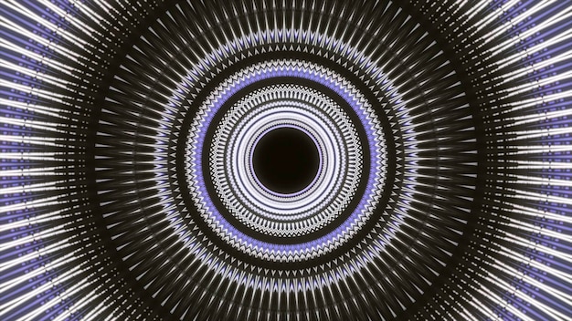 Abstract corridor with shining rings view inside of an alien space ship in outer space animation