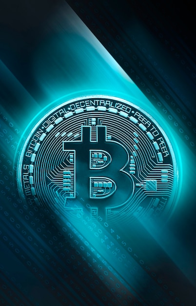abstract dark neon with bitcoin, dynamic lines, lightning
