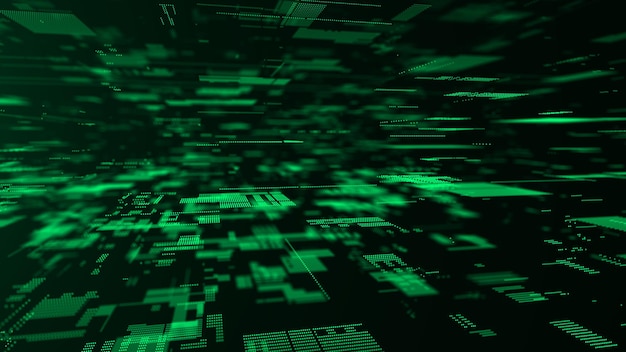 Abstract digital cyberspace with moving particles Cyber security database Matrix technology decoder Futuristic hitech background with dots High speed big data 3d rendering