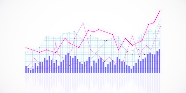 Abstract financial graph with bar and line charts on white background 3D Rendering