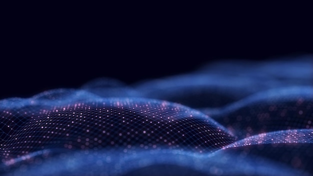 Abstract futuristic wave Flow of particles Big data transfer visualization 3d rendering