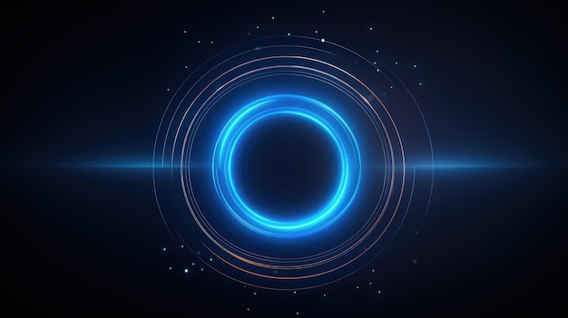 Abstract glowing circle lines on dark blue backgroud Created with Generative AI technology
