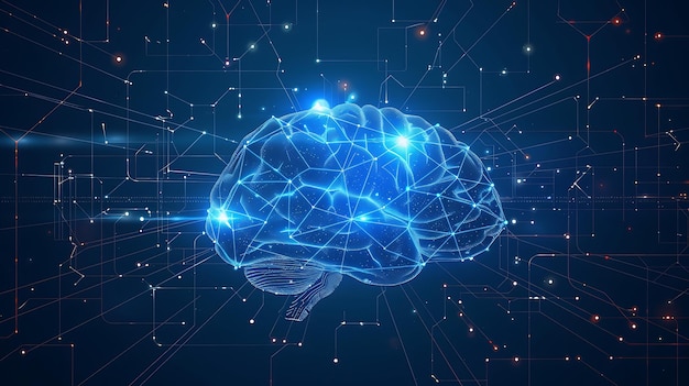 Abstract Illustration Glowing Brain Network Connections on Circuit Board Background