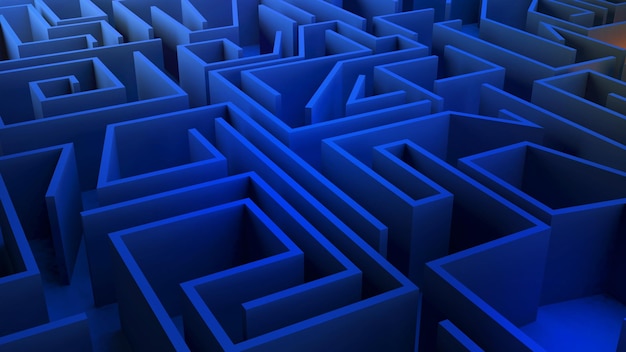 Abstract image of a complex corridor mazefinding a way3D rendering