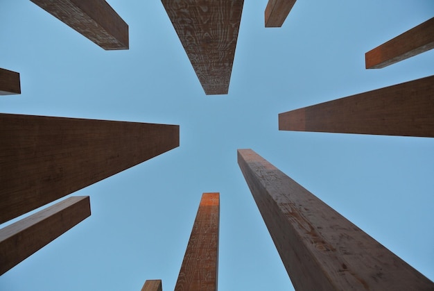 Abstract metal structure against blue sky