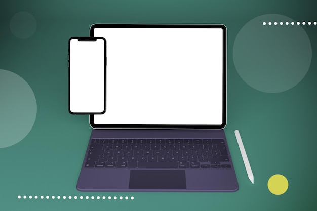 Abstract Phone and Tablet Front Side In Green Background