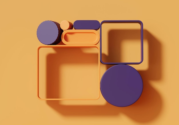 Abstract purple yellow shelf showcase for product display 3d rendering background