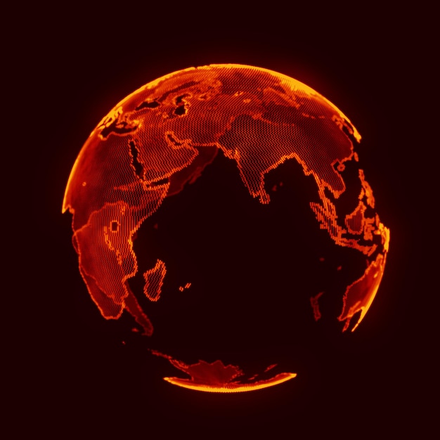 Abstract red background Global network concept World map point 3D rendering