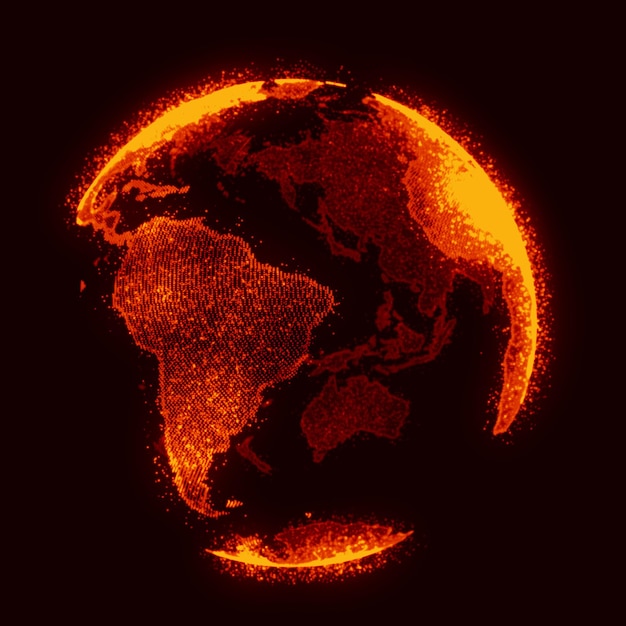 abstract red background global network concept world map point 3d rendering