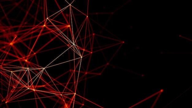 Abstract red background Network connection structure 3D rendering