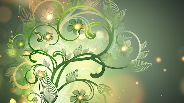 Abstract spring background with green floral ornament