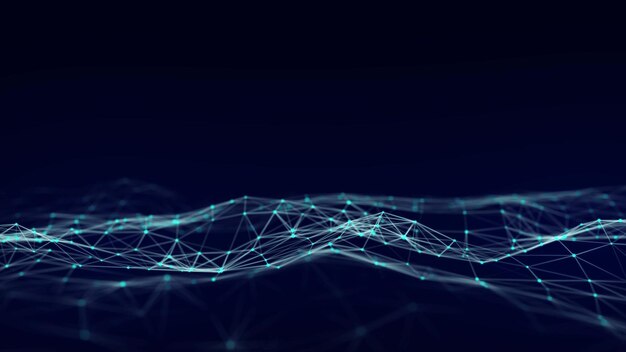 Abstract technology wave Flow of particles Big data transfer visualization 3d rendering