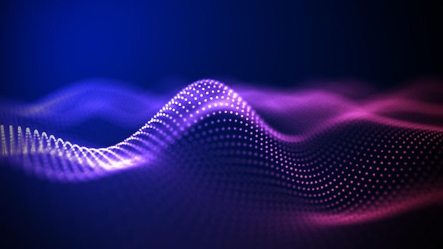 Abstract wave with moving dots Flow of particles Technology illustration 3d rendering