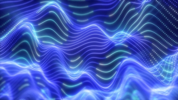 Abstract waves of glowing particles in vibrant blue creating a dynamic and fluid digital