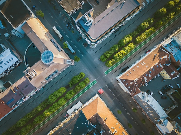 Aerial view of roads in city