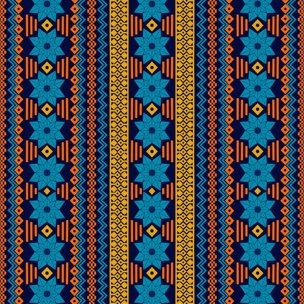 African ethnic tribal fabric with geometric patterns that intricately reflect the vibrant way
