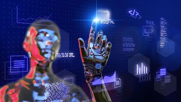 AI robot process automation RPA security cloud digital technology futuristic background 3D robot on global online network virtual communication IoT VPN cybersecurity security platform programming