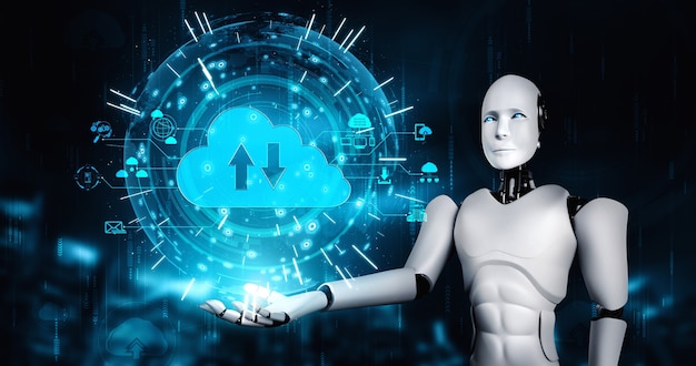 ai robot using cloud computing technology to store data on online server