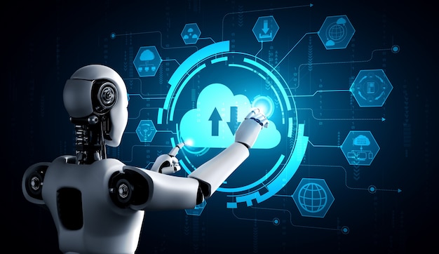 ai robot using cloud computing technology to store data on online server
