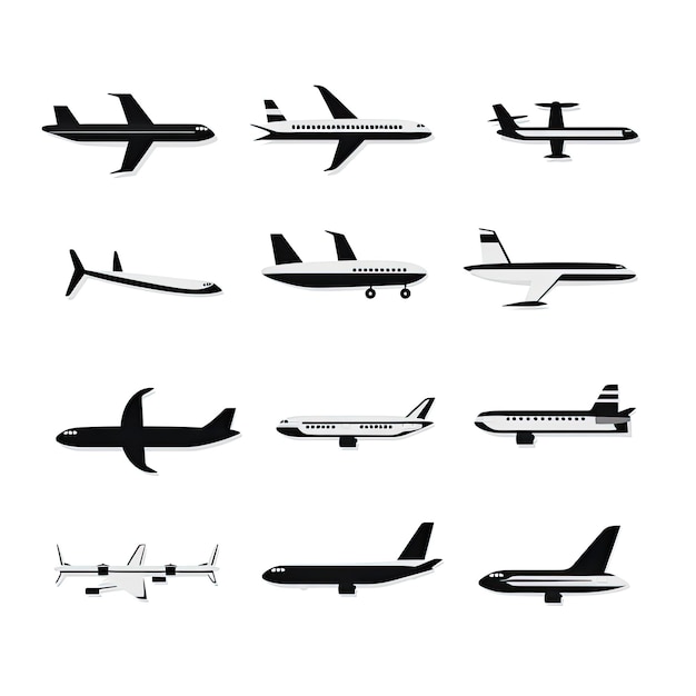 Airplane icons set Collection of aircrafts isolated on white background Vector illustration