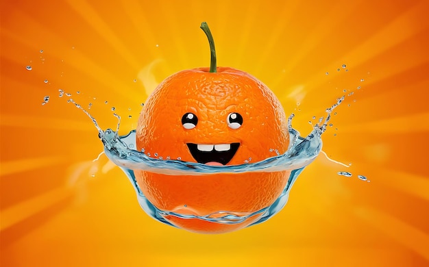 an orange with a smile on its face is in the water