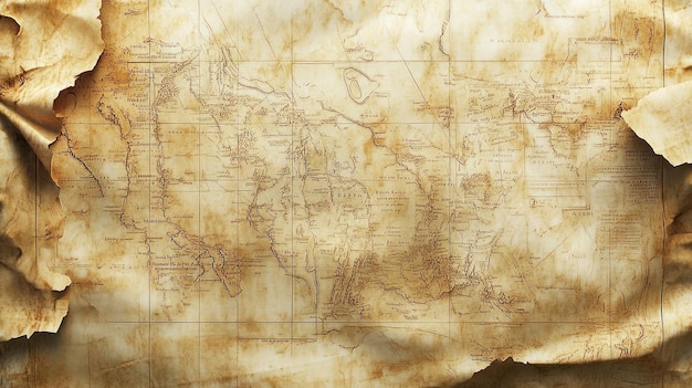 Antique world map aged parchment crumpled edges treasure hunt background