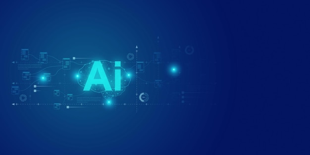 Artificial intelligence Ai self learning improving development problem solving solution tasks of future technology ai graphics computer chip brain memory power futuristic blue abstract background