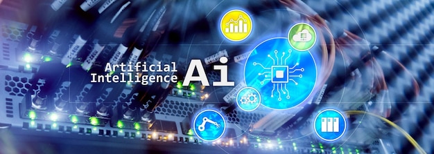 Artificial intelligence hitech business technologies concept Futuristic server room background AI