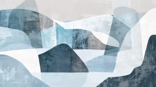 Artwork shows peaceful watercolor landscape with blue and white tones in an abstract style AIG62