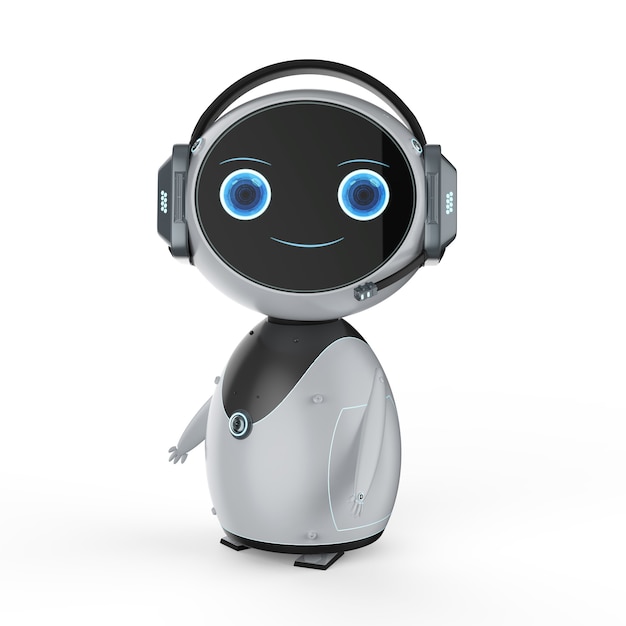 Automation customer service concept with 3d rendering robot with headset