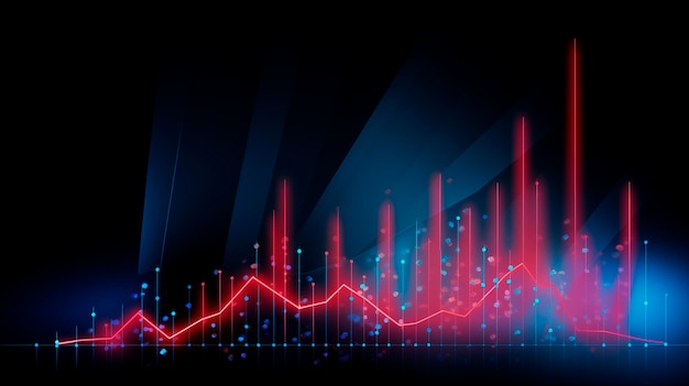 Background with business growth graph blue and red colors Abstract Bright stylized background