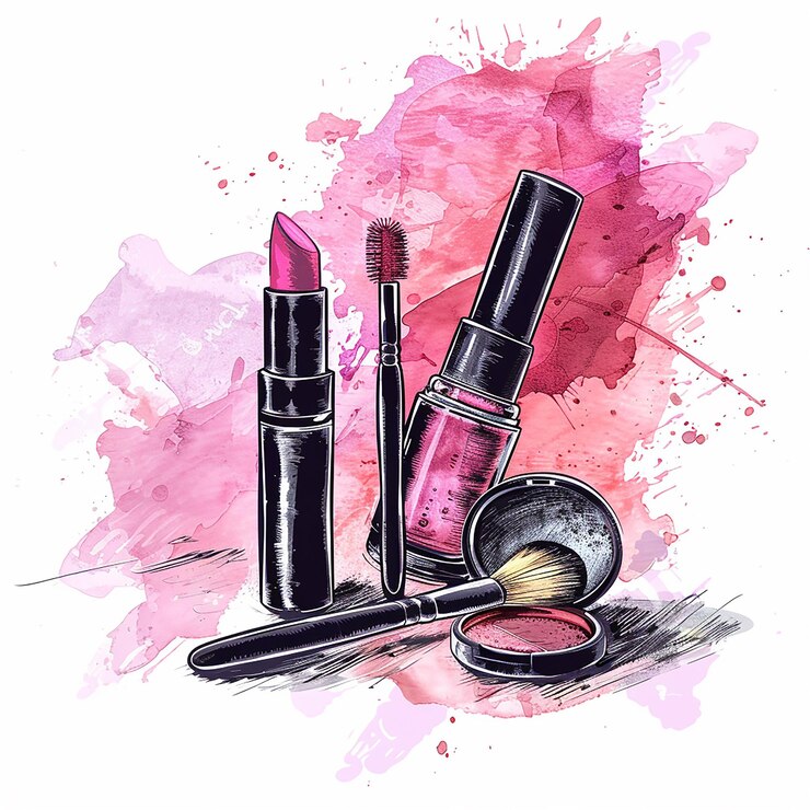Fotoğraf background with makeup sketch fashion on pink background