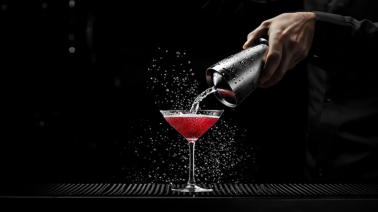 Fotoğraf bartender expertly mixes a cosmopolitan cocktail in a stylish bar setting