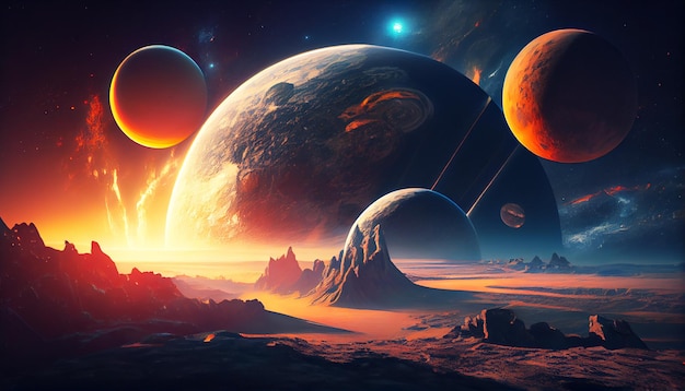 Beautiful group of planets in outer space with stars in the background Space concept Generative AI