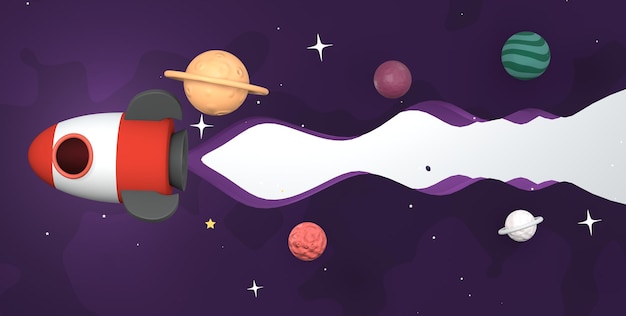 Beyaz delik arka planında astronot ve uzay gemisinin kağıt sanatı 3d render