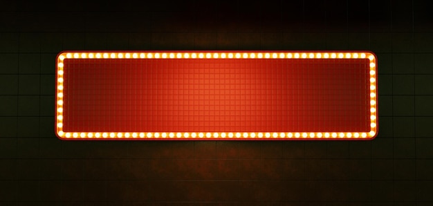 Billboard frame with neon lights Empty glowing sign in retro style glowing billboard wall background