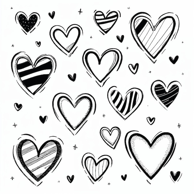 Black and White Doodle Hearts
