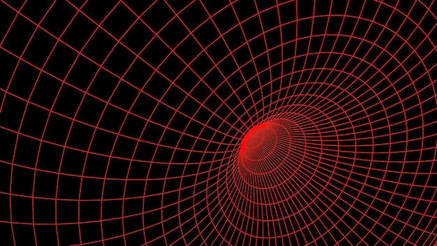 black background design the white and red grid creates a tunnel in abstraction and moves forward