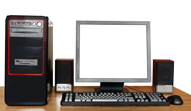 Fotoğraf black computer on wooden table