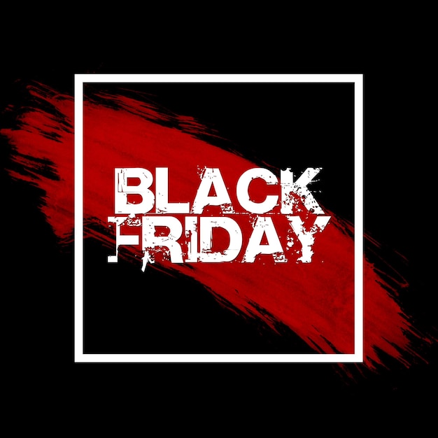 Black Friday banner design of black background white border and text and red brush effect