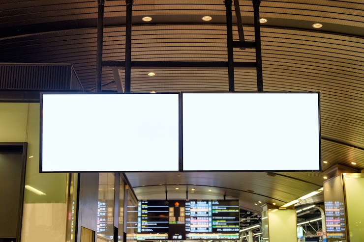 Fotoğraf blank large billboard advertising hanging at subway station