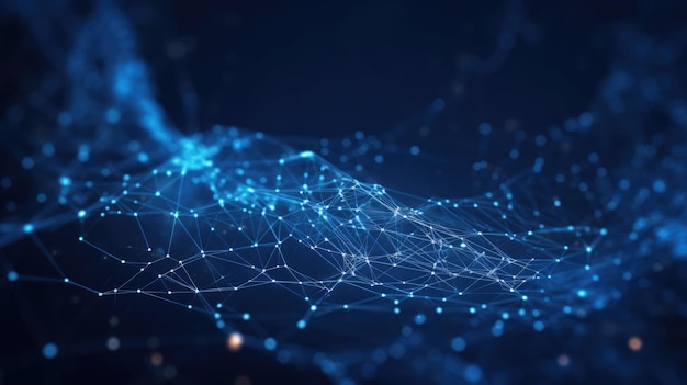 blue abstract background with a network grid and particles connected generative ai aig21