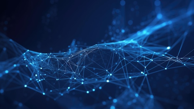 blue abstract background with a network grid and particles connected generative ai aig21