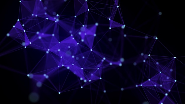 Blue abstract background with connection lines dots and triangles Technology network connection Digital structure of particles 3D rendering