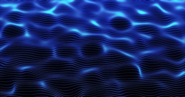 Blue energy waves from particle dots and stripes lines glowing futuristic beautiful Abstract