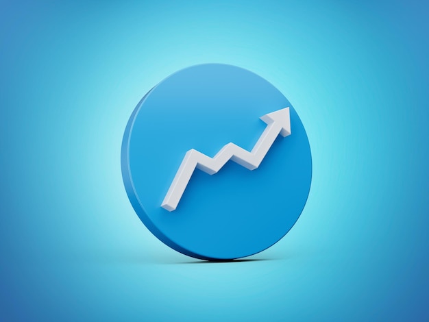 Blue growth arrow 3d icon isolated background 3d illustration
