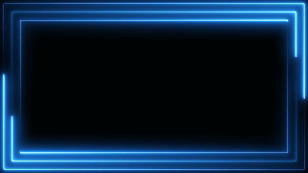 Blue neon frame light line running loop square black overlay