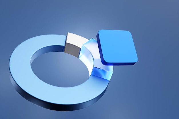 Blue pie chart with several divisions and place for your text 3D illustration