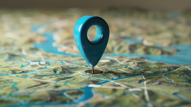 Blue Pin on a Detailed Map