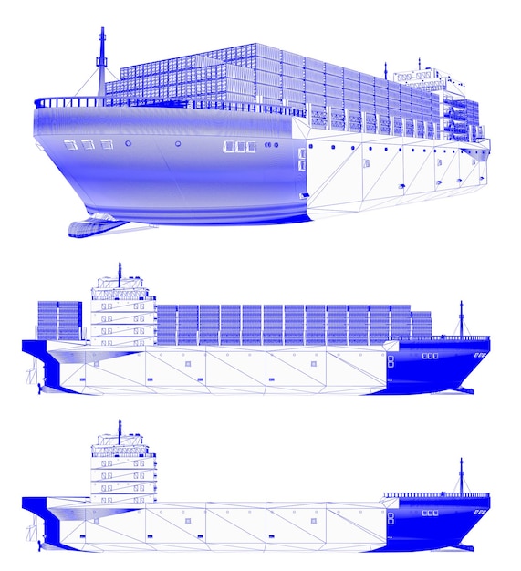 Blueprint of cargo ship or vessel isolated on white